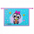 Папка для тетрадей ПИФАГОР А4, 1 отделение, картон/пластик, на молнии, «Smart Penguin»