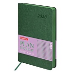 Ежедневник датированный 2026 А5 138×213 мм, BRAUBERG «Stylish», под кожу, гибкий, зеленый