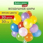 Шары воздушные 30 см, 30 штук, «ЯРКИЕ ЦВЕТА», ассорти, BRAUBERG KIDS