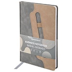 Блокнот А5, 148×218 мм, BRAUBERG «Assistant», под кожу, 80 листов, держатель, клетка, серый