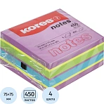 Стикеры Kores CUBO 75×75мм, смешан. неон. цв. (фиол, желт, син, зелен) 450л 48464