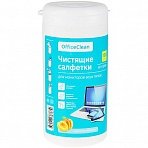 Салфетки чистящие влажные OfficeClean, для мониторов всех типов, в тубе, с ароматом абрикоса, 100шт. 