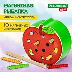 Сортер-рыбалка магнитный деревянный развивающий «Яблоко», BRAUBERG KIDS