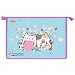 Папка для тетрадей ПИФАГОР А4, 1 отделение, картон/пластик, на молнии, «Cat friends»