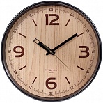 Часы настенные ход плавный, Troyka 77774731, круглые, 30×30×5, коричневая рамка