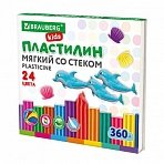 Пластилин мягкий восковой BRAUBERG KIDS, 24 цвета, 360 г, со стеком