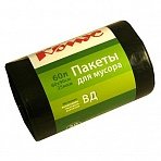 Мешки для мусора на 60 литров с ручками Комус черные (25 мкм, в рулоне 30 штук 60×90 см)
