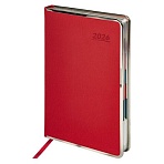 Ежедневник датированный 2026 А5 148×218 мм, GALANT «Infinity Silver», под кожу, красный