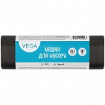 Мешки для мусора 60л Vega ПНД, 58×65см, 6мкм, 20шт., черные, в рулоне