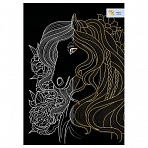 Гравюра с эффектом золота ТРИ СОВЫ «Лошадь в цветах», А4