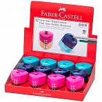 Точилка пластиковая Faber-Castell «Grip Auto Mini», 2 отверстия, контейнер, розов./оранж., бирюзов. 