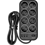 Сетевой фильтр Powercom SP-08 USB03AB 1.8 m (8 розеток) черный