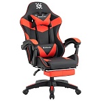 Кресло компьютерное DEFENDER Tornado, 2 подушки, подставка для ног, экокожа, черное/красное, ш/к 26722