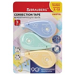 Корректирующая лента BRAUBERG PASTEL 5 мм х 12 мвращающийся наконечник 90°ВЫГОДНАЯ УПАКОВКА 3 штуки в блистере, механизм перемотки,272489