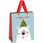 Пакет подарочный 18×23×10см MESHU «Happy bear», фольга, блестки, матовая ламинация