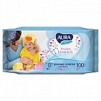 Салфетки влажные КОМПЛЕКТ 100 шт., для детей AURA «Ultra comfort», универсальные, очищающие, гипоаллергенные, без спирта