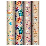 Упаковочная бумага крафт 70×100см, MESHU «Happy birthday», 70 г/м2, ассорти, 4 дизайна