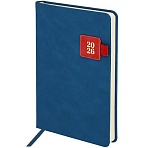 Ежедневник датированный 2026 А5 138×213 мм, BRAUBERG «Accent», под кожу, держатель, синий/красный