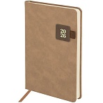 Ежедневник датированный 2026 А5 138×213 мм, BRAUBERG «Accent», под кожу, держатель, бежевый/коричневый