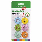 Магниты стеклянные 35 мм, НАБОР 6 шт., «3D-Коты», BRAUBERG KIDS, круглые, блистер