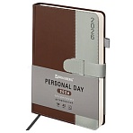 Ежедневник датированный 2026, А5, 138×213 мм, BRAUBERG «Esthetic», под кожу, держатель для ручки, застежка, коричневый/серый