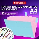 Папка-органайзер на кнопке 12 отделений, BRAUBERG «Extra», А4, голубая с розовым