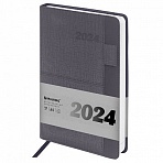 Ежедневник датированный 2024 А5 138×213мм BRAUBERG Pocket, под кожу, карм, держатель для ручки, темно-зеленый