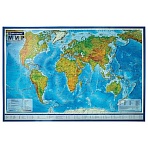 Карта мира физическая 199×134 см, 1:15.5М, с ламинацией, интерактивная, в тубусе, BRAUBERG