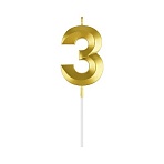 Свеча для торта с держателем MESHU «Цифра »3", 7см, золотая, блистер