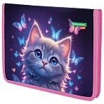 Папка для тетрадей BRAUBERG KIDS А4, 1 отделение, пластик, молния вокруг, «Curious cat»
