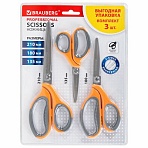 Ножницы BRAUBERG «PROFESSIONAL» 3 шт. (135180210 мм)серо-оранжевые ручкиВЫГОДНАЯ УПАКОВКА272981